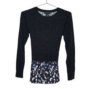 CLUB Monaco 100% Wool Layered Crewneck Sweater Blouse Tie Back Bow